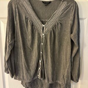 Lucky Brand Gray Smocked Blouse